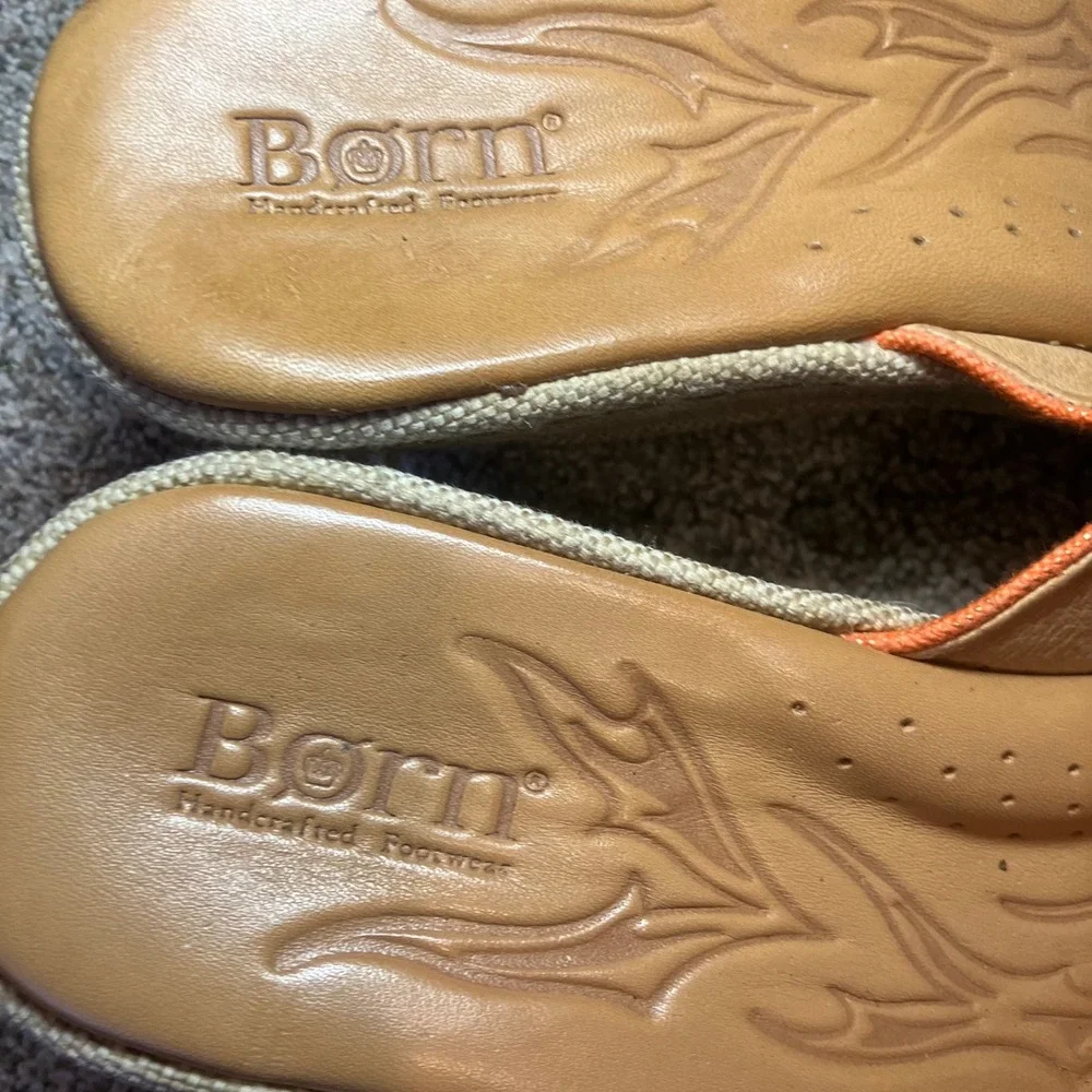 Born‎ Womens W21071 Orange Fabric Crisscross Wedge Sandals Size 8/39 Handcrafted